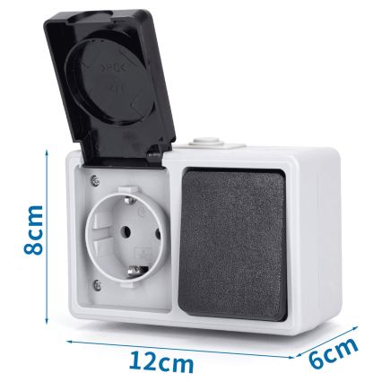 Aigostar - Buiten schakelaar 1P met stopcontact 1x16A/250V IP54 SCHUKO