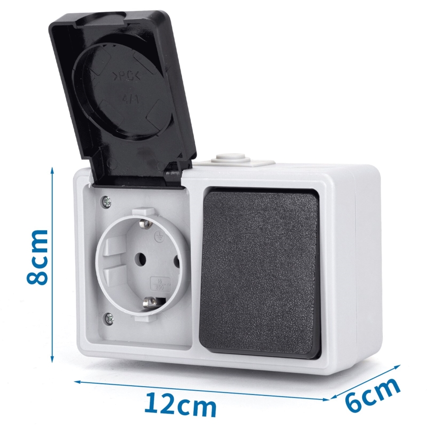 Aigostar - Buiten schakelaar 1P met stopcontact 1x16A/250V IP54 SCHUKO