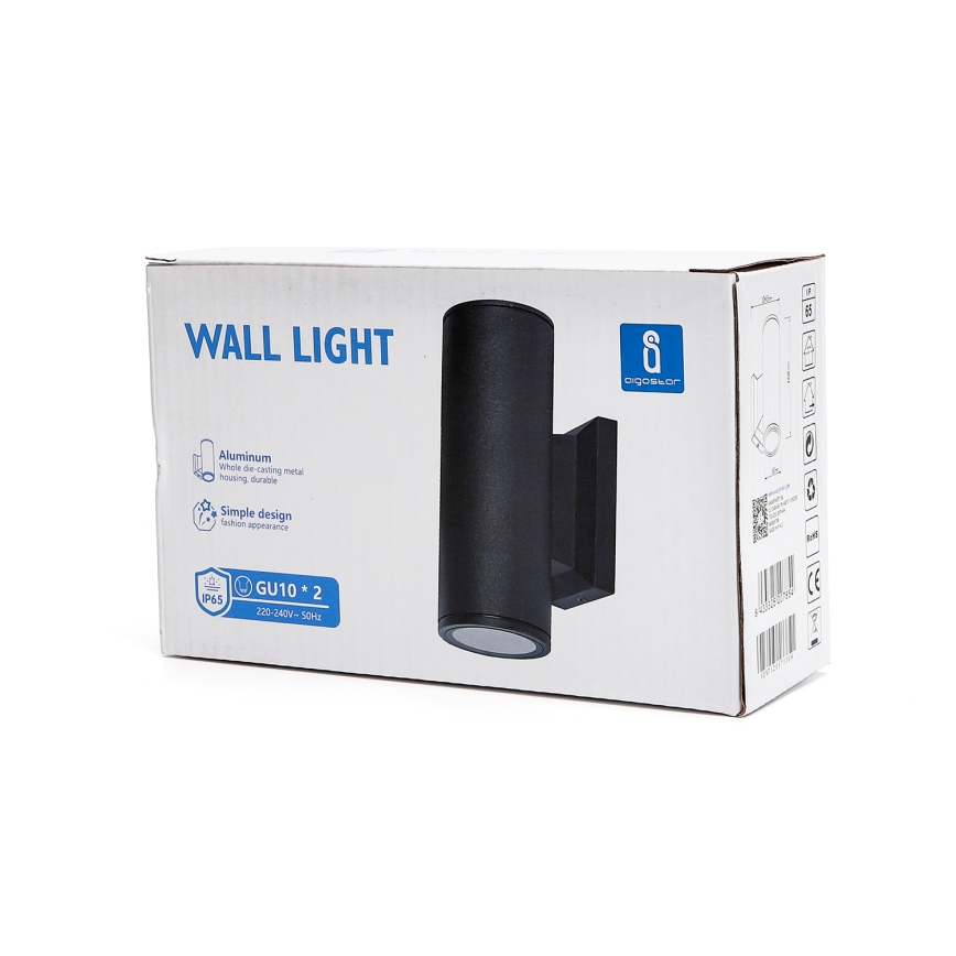 Aigostar - Buitenmuurlamp 2xGU10/35W/230V zwart IP65 rond