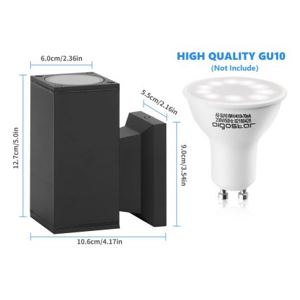Aigostar - Buitenwandlamp 1xGU10/230V IP65 zwart vierkant