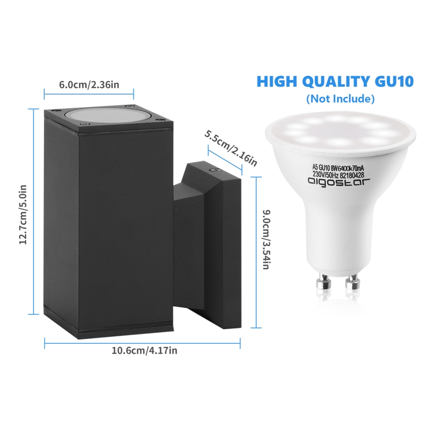 Aigostar - Buitenwandlamp 1xGU10/230V IP65 zwart vierkant
