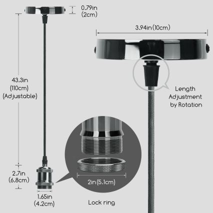 Aigostar - Câble de charge 1xE27/60W/230V anthracite