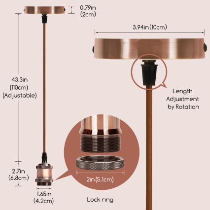 Aigostar - Câble de charge 1xE27/60W/230V cuivre