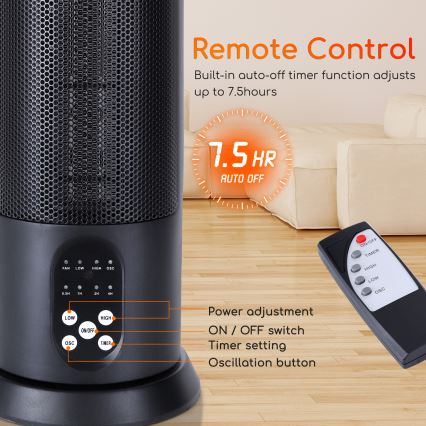 Aigostar - Radiateur électrique 1500W/230V + télécommande