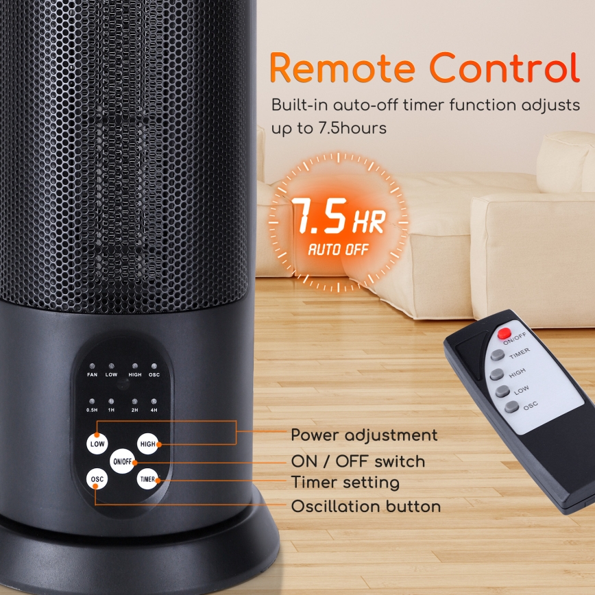 Aigostar - Radiateur électrique 1500W/230V + télécommande