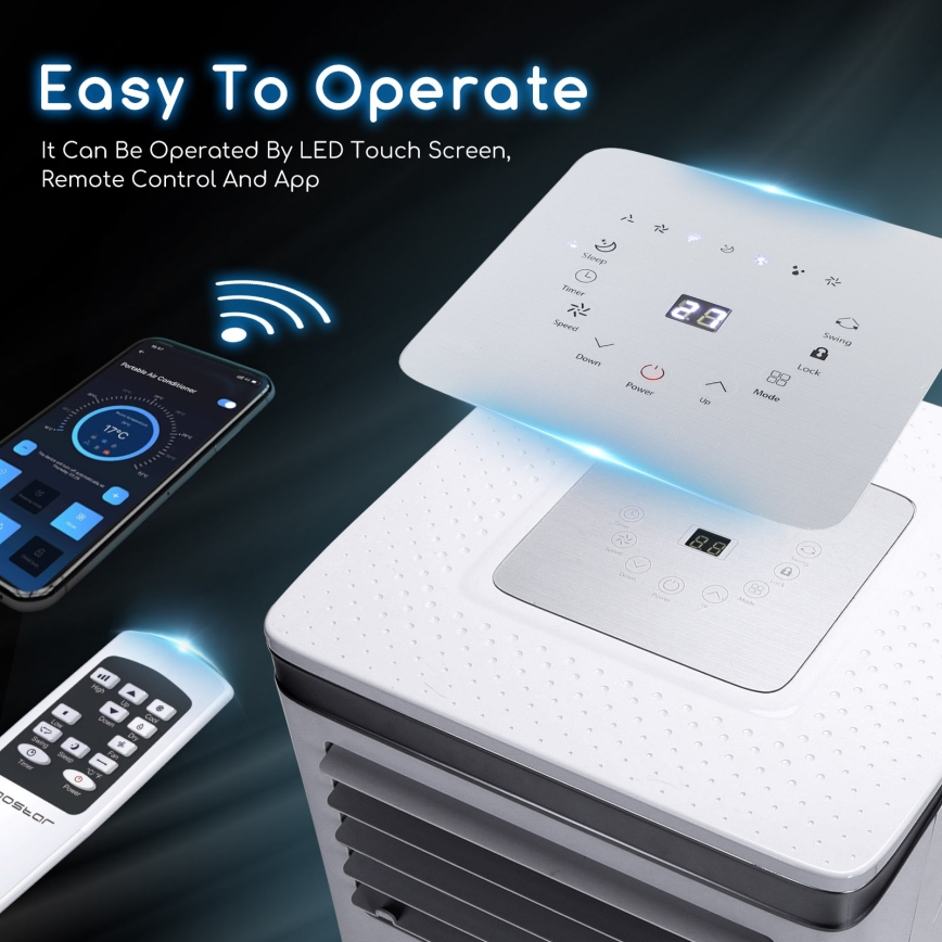 Aigostar - Climatiseur mobile intelligent 3 en 1 1003W/230V 9000 BTU Wi-Fi blanc + télécommande