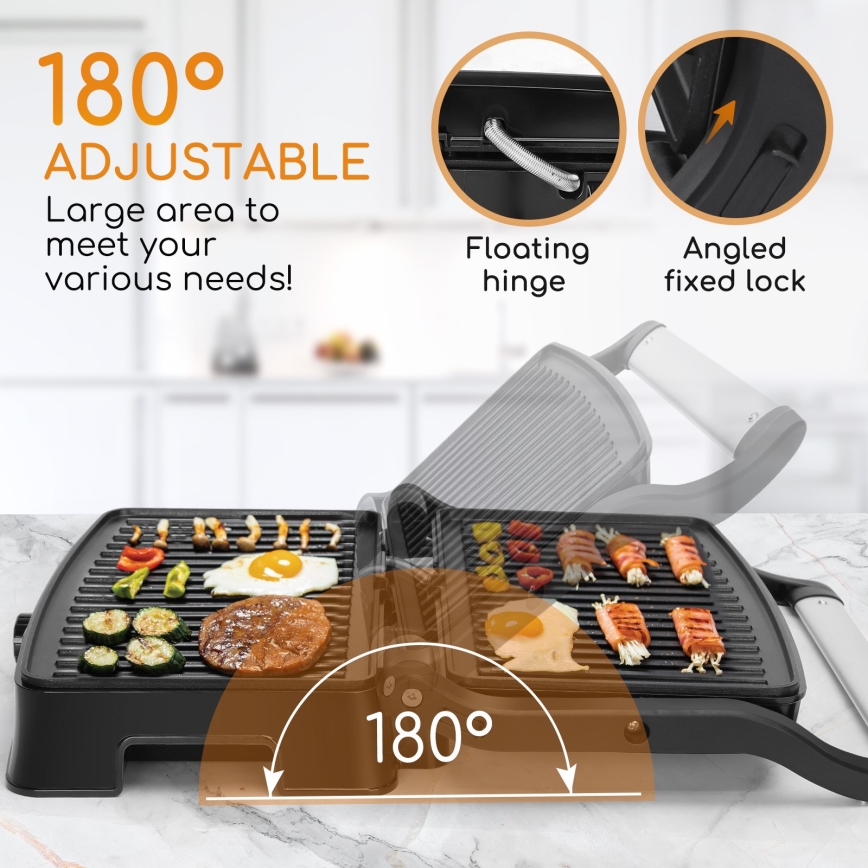 Aigostar - Contactgrill 1500W/230V mat chroom/zwart