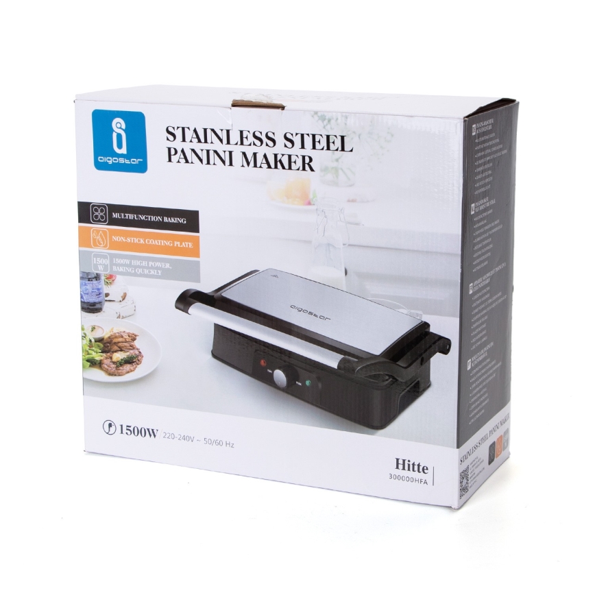Aigostar - Contactgrill 1500W/230V mat chroom/zwart