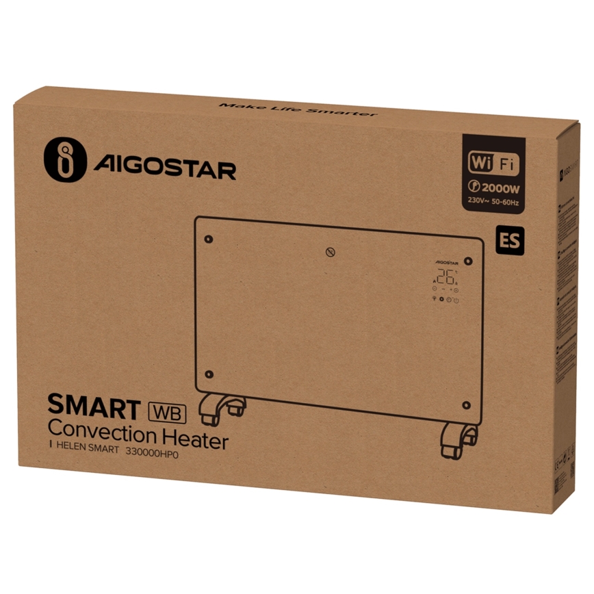 Aigostar - Radiateur électrique intelligent/convecteur avec écran LCD ECO/1000/2000W Wi-Fi