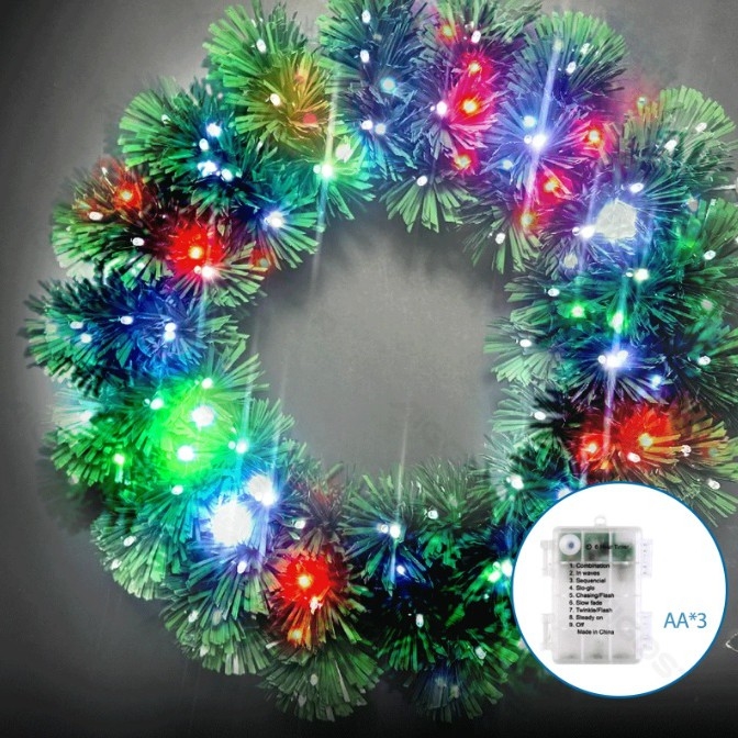 Aigostar - Couronne de Noël extérieure LED RGBY, 72 LED, 3×AA, Ø 50 cm, IP44