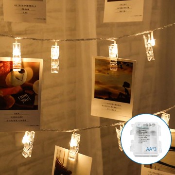 Aigostar - Decoratieve LED ketting met pegs 20xLED/3xAA 3,3m warm wit