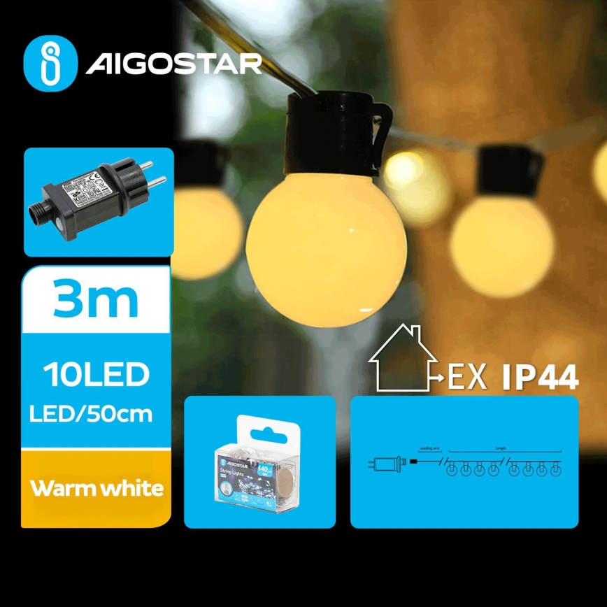 Aigostar - Decoratieve LED Lichtsnoer voor buiten 10xLED/3m IP44 warm wit