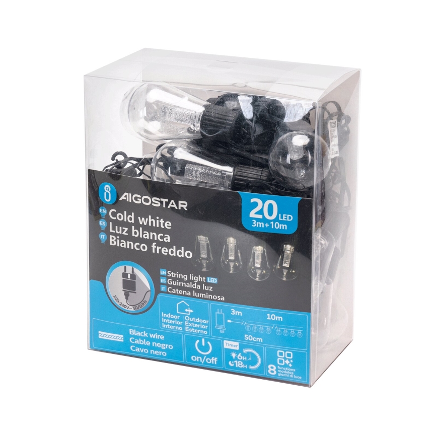 Aigostar - Decoratieve LED Lichtsnoer voor buiten 20xLED/13m IP44 koud wit