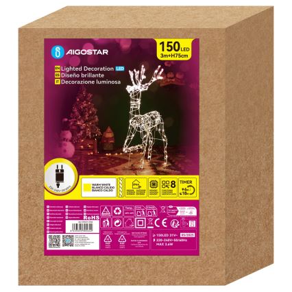 Aigostar - décoration de Noël extérieure LED/3,6W/31/230V 2700K 75 cm IP44 renne