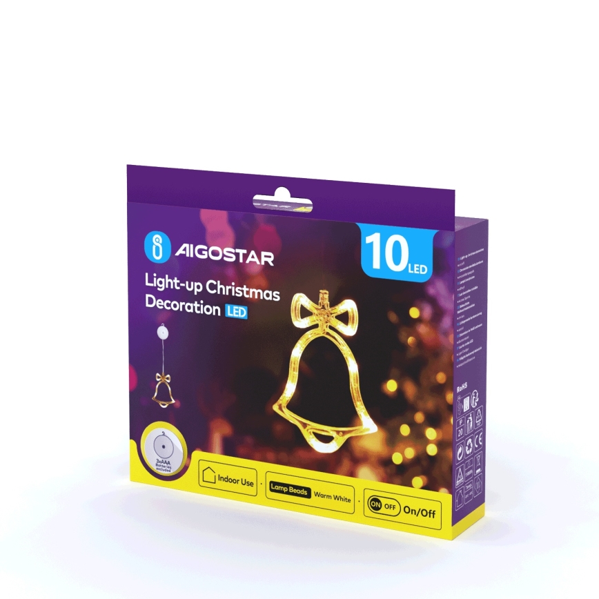 Aigostar - Décoration de Noël LED/3xAAA bell 18cm