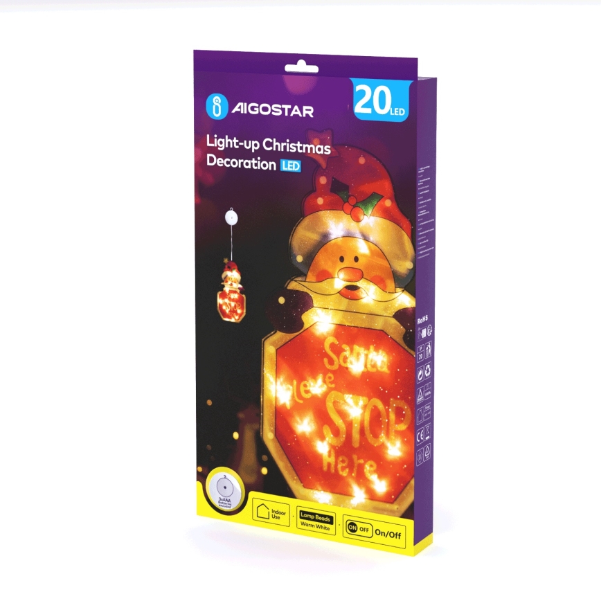 Aigostar - Décoration de Noël LED/3xAAA Santa avec sign 45cm