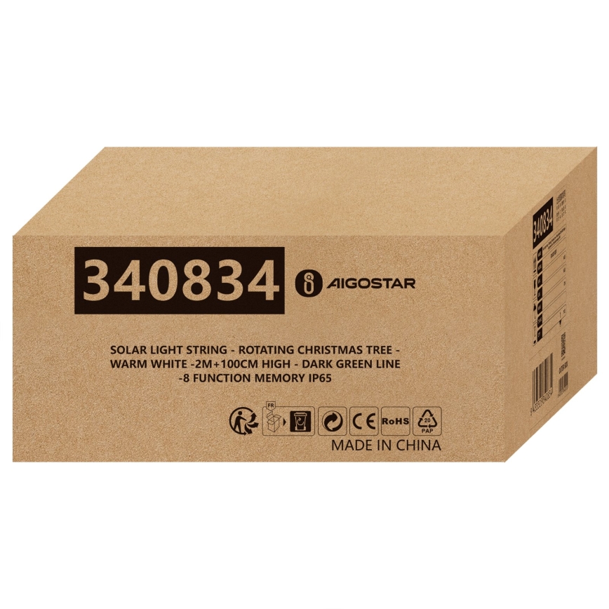 Aigostar - Décoration solaire de Noël à LED 66xLED/0,59W/3,7V 100 cm IP65 130 mAh sapin blanc chaud