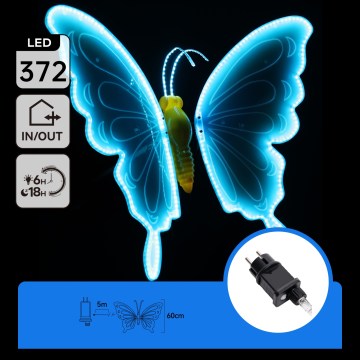 Aigostar - Décoration d'extérieur 372 DEL, 60 cm, IP44, papillon/bleu