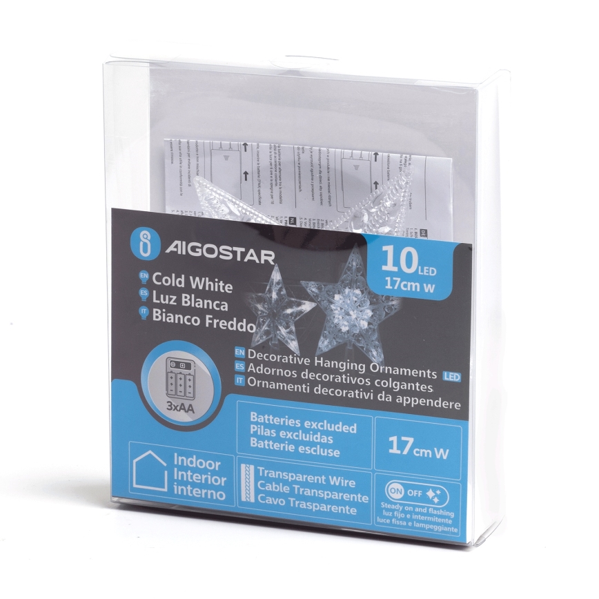 Aigostar - Décoration LED de Noël 10xLED/3xAA, étoile, blanc froid