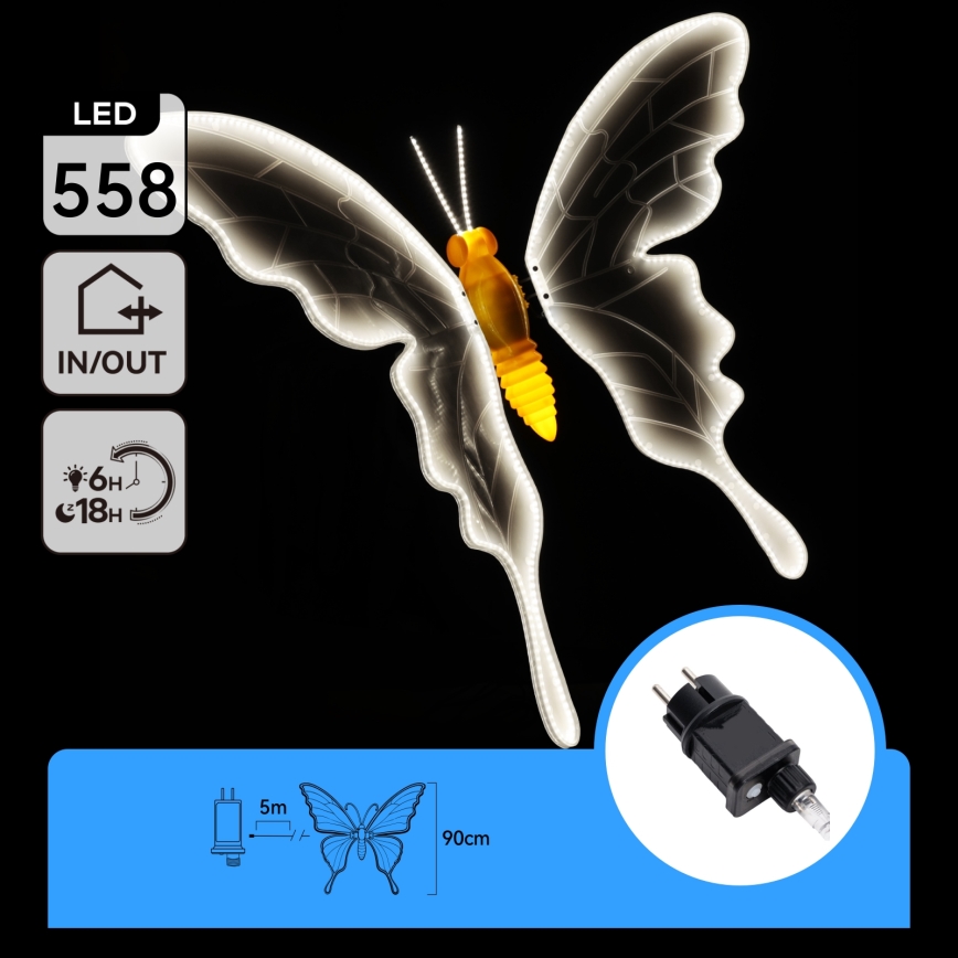 Aigostar - Décoration LED d'extérieur 558xLED/18W/230V 90 cm IP44 papillon/blanc froid