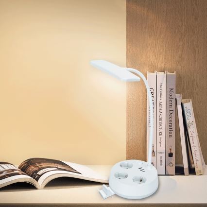 Aigostar - LED Dimbaar Bureau Lamp met Power Outlets en USB LED/4,6W/230V 3000/4000/6500K wit