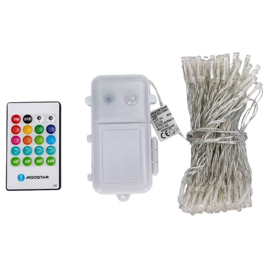 Aigostar - LED dimbare buiten kerstverlichting met bewegingssensor 100xLED/3xAA 12m warm wit + afstandsbediening