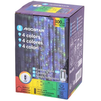 Aigostar - dimbare LED-kerstverlichting 300xLED/8 functies USB 6x3m meerkleurig + afstandsbediening