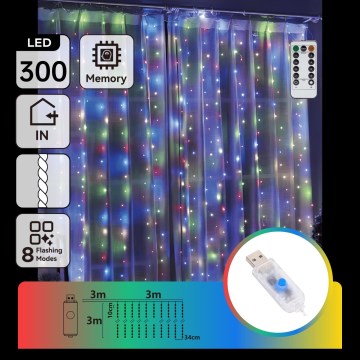 Aigostar - dimbare LED-kerstverlichting 300xLED/8 functies USB 6x3m meerkleurig + afstandsbediening