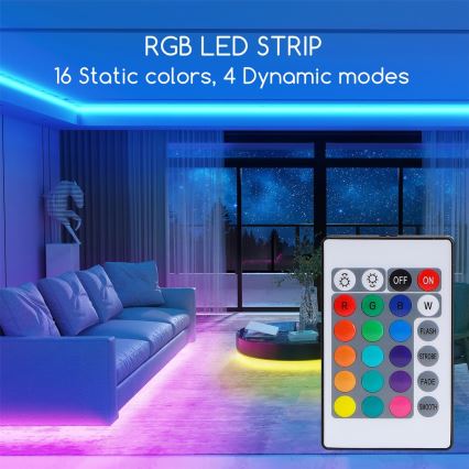 Aigostar - Dimbare LED RGB Strip 5m LED/24W/12/230V IP65 + AB