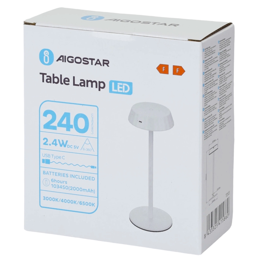 Aigostar - dimbare LED-tafellamp AMBIENT LED/2,4W/5V 3000-6500K wit