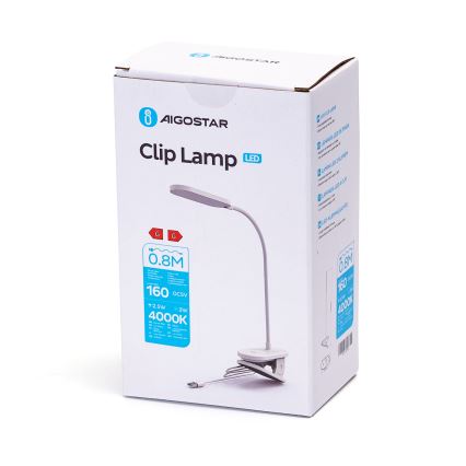 Aigostar - Dimbare LED tafellamp met clip LED/2,5W/5V wit