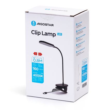 Aigostar - Dimbare LED tafellamp met clip LED/2,5W/5V zwart