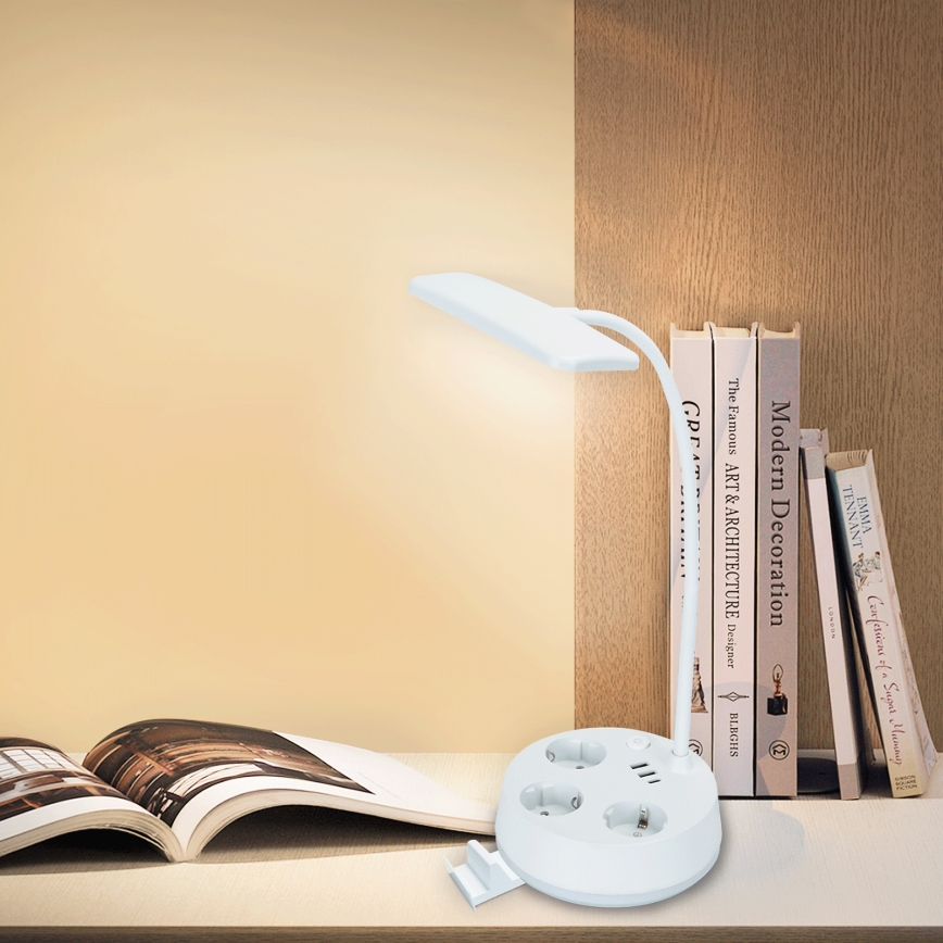 Aigostar - Dimbare LED-tafellamp met stopcontacten en USB LED/4,6W/230V 3000/4000/6500K wit