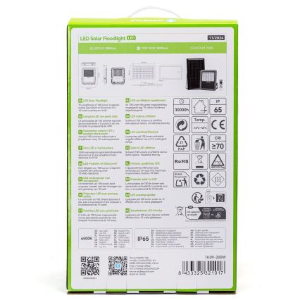 Aigostar - Dimbare zonne-LED schijnwerper LED/200W/3,4V IP65 15000 mAh + afstandsbediening