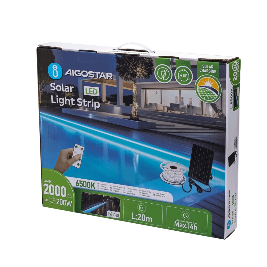 Aigostar - Dimbare zonne-LED-strip LED/20W/3,2V 20 m 6500K IP65 + afstandsbediening