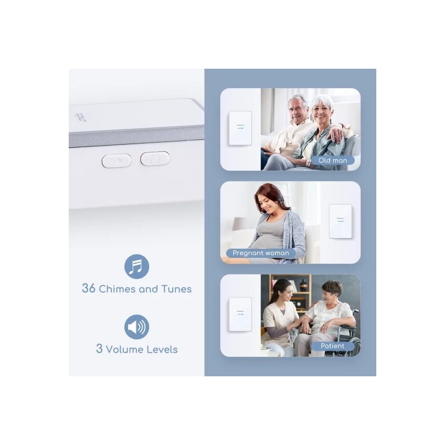 Aigostar - Draadloze deurbel 3xAA/12V IP44 wit/zilver