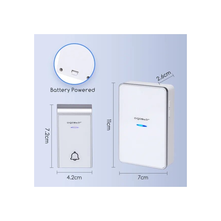 Aigostar - Draadloze deurbel 3xAA/12V IP44 wit/zilver
