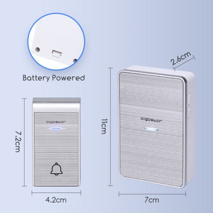 Aigostar - Draadloze deurbel 3xAA IP44 zilver
