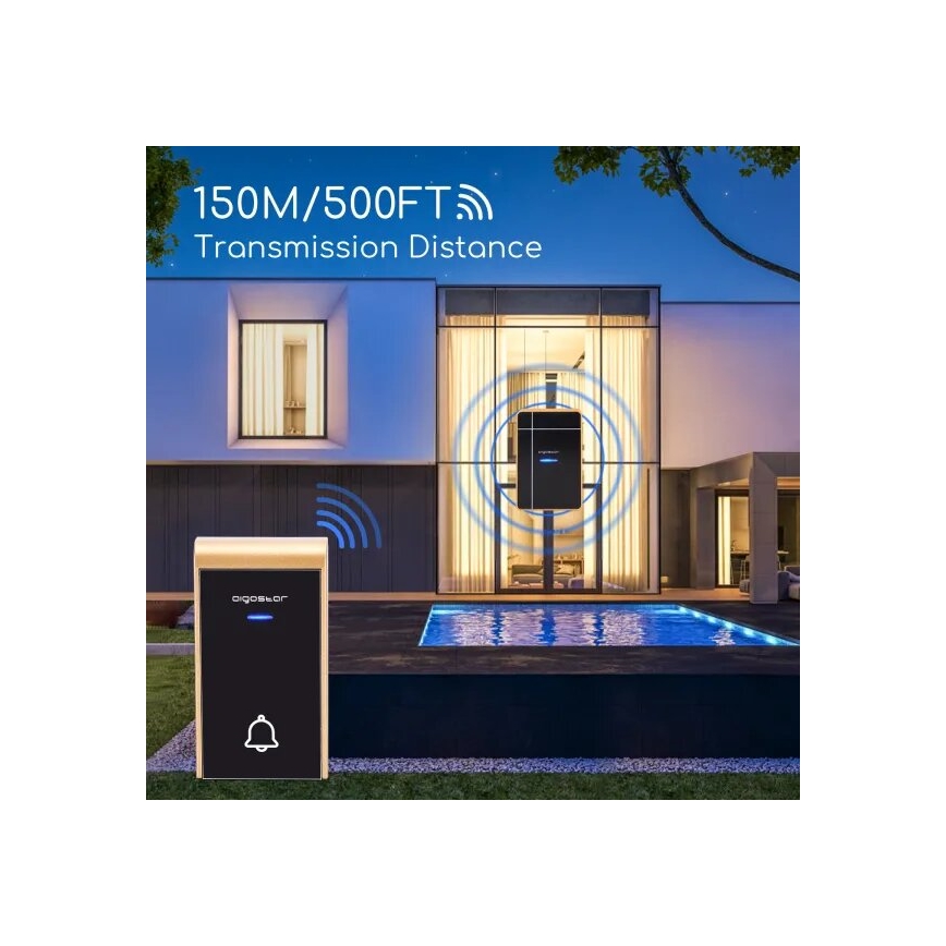Aigostar - Draadloze Deurbel 3xAA IP44 zwart/koper