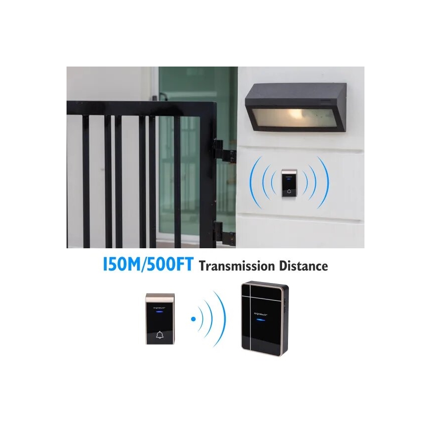 Aigostar - Draadloze Deurbel 3xAA IP44 zwart/koper