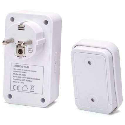 Aigostar - Draadloze deurbel met stekker 1Z 230V IPX4 wit