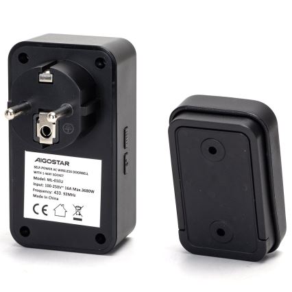 Aigostar - Draadloze deurbel met stekker 1Z 230V IPX4 zwart