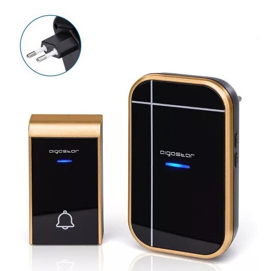 Aigostar - Draadloze deurbel met stekker 230V/12V IP44 zwart