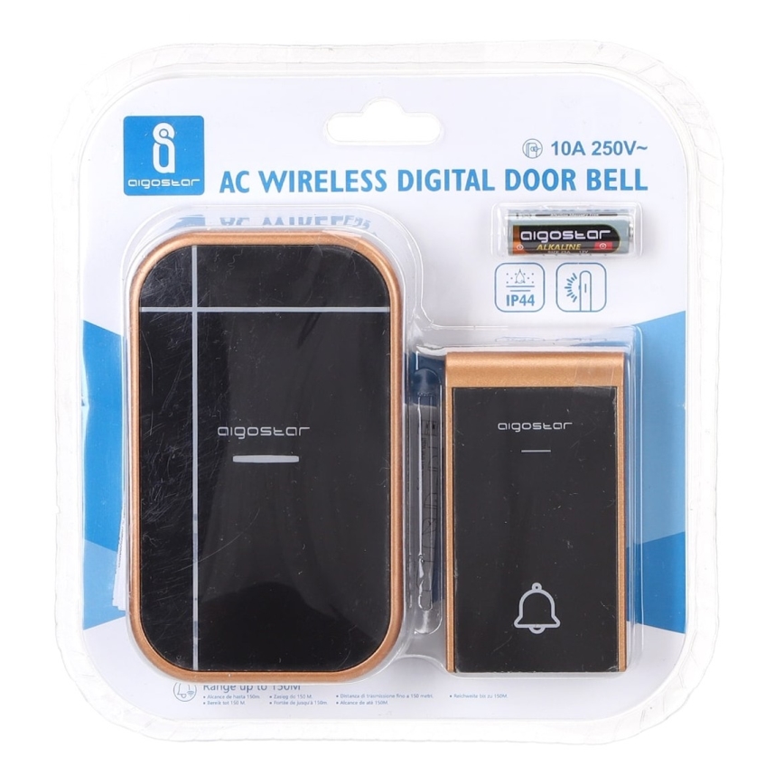 Aigostar - Draadloze deurbel voor 230V/12V-stopcontact, IP44, zwart
