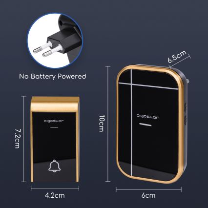 Aigostar - Draadloze deurbel voor 230V/12V-stopcontact, IP44, zwart
