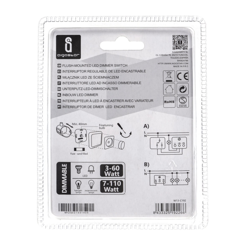 Aigostar - Draaibare dimmer 110W/230V wit