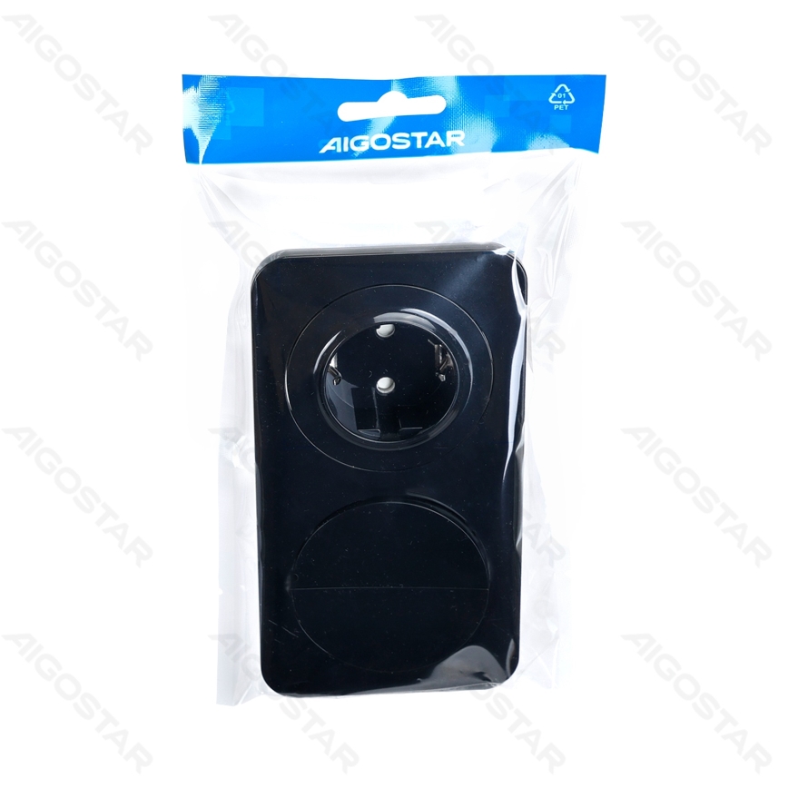 Aigostar - Dubbele schakelaar 6+6 en SCHUKO 230-stopcontact met zwart afdekraam