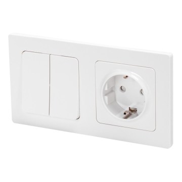 Aigostar - Dubbele schakelaar nr. 6 + 6 en SCHUKO-stopcontact 250V met afdekraam wit
