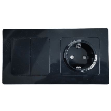 Aigostar - Dubbele schakelaar nr. 6 en SCHUKO-stopcontact 230V met zwart frame