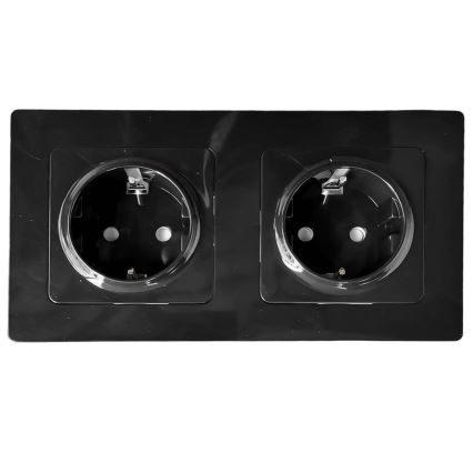 Aigostar - Dubbele SCHUKO-wandcontactdoos met frame, 230V/16A, zwart